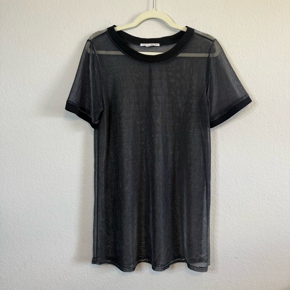 Lucy in the Sky Black Silver Short Sleeve Metallic Overlay Shirt Dress - Picture 2 of 10